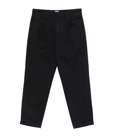 C.p. Company Pleated Cotton Trousers In Black