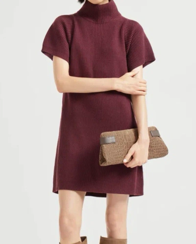 Brunello Cucinelli Bordeaux Fleece Wool Casual Dress In Burgundy