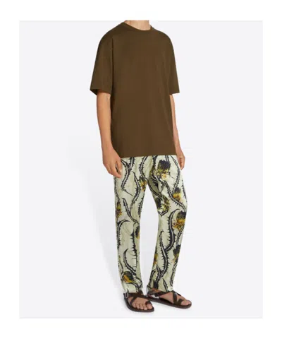 Dries Van Noten Round Neck Short Sleeve Cotton T-shirt In Brown