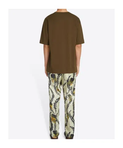 Dries Van Noten Round Neck Short Sleeve Cotton T-shirt In Brown