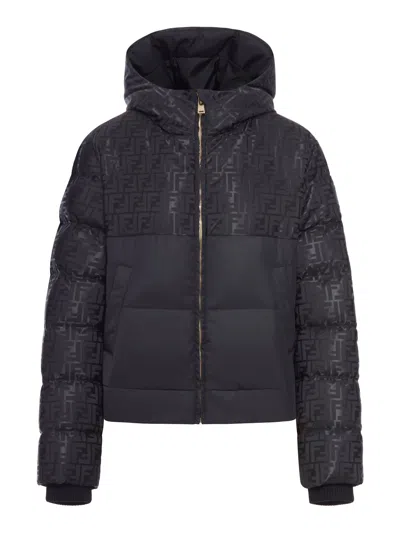 Fendi Women Padded Jacket In Ff Jacquard Technical Fabric In Black