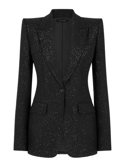 Tom Ford Single-breasted Wool Blend Crepe Jacket With Sequins In Black