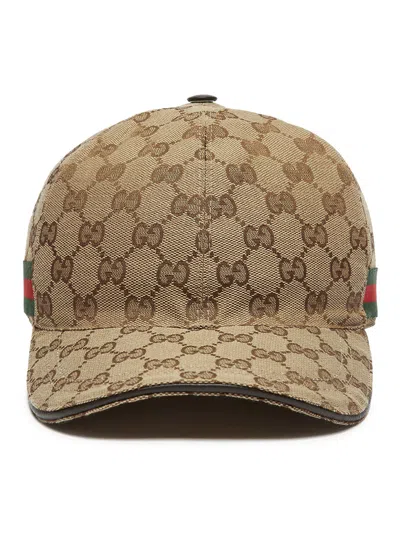 Gucci Men Beige Baseball Cap With Web Detail On The Side In Gg Canvas Man In Brown