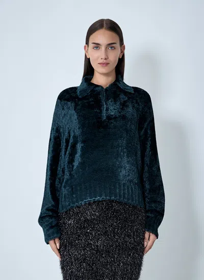 Lacoste Velour Polo Sweater In Blue