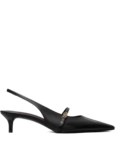 Tory Burch Double T Buckle Slingback Mary Jane Kitten Heel Pump In Black