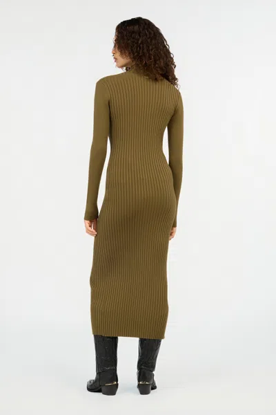 Roberto Cavalli Green Ribbed-knit Zip-front Midi Dress In Green