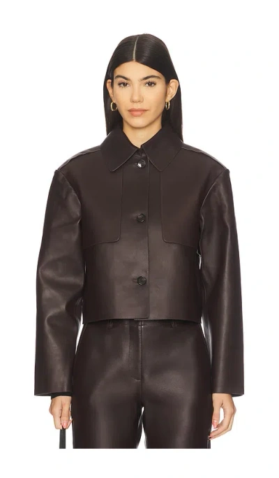Theory Cropped Trench In Sleek Leather In Brown
