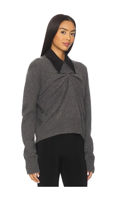 Kate Barton Pinched Crewneck Sweater With Collar In Gray