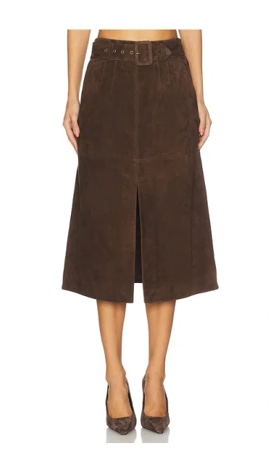 Veronica Beard Alexie Belted Suede Midi Skirt In Brown