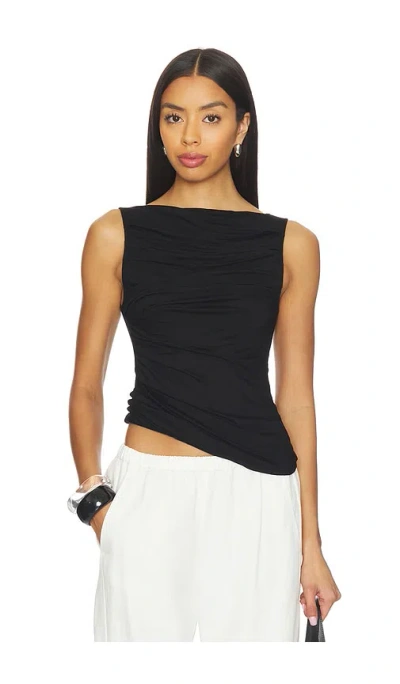 Enza Costa Sleeveless Draped Boatneck Top In Black
