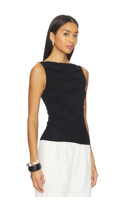 Enza Costa Sleeveless Draped Boatneck Top In Black