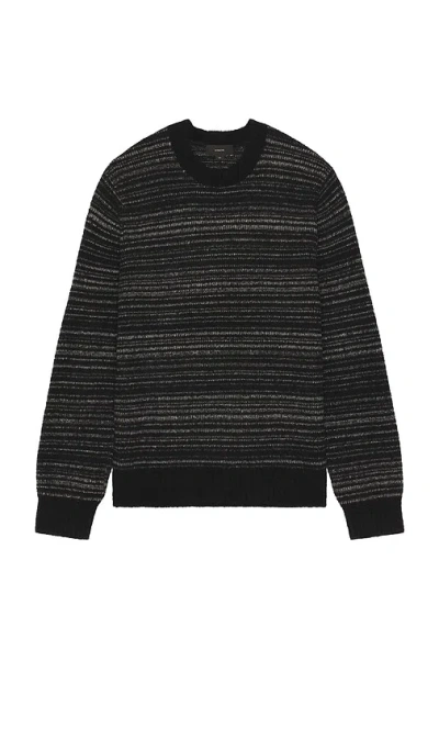 Vince Marled Stripe Crewneck Merino Wool Blend Sweater In Black