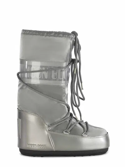 Moon Boot Icon Glace Satin Mid-calf Boots In Silver