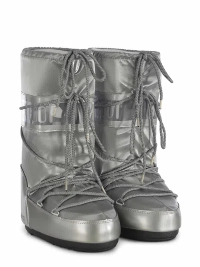 Moon Boot Icon Glace Satin Mid-calf Boots In Silver