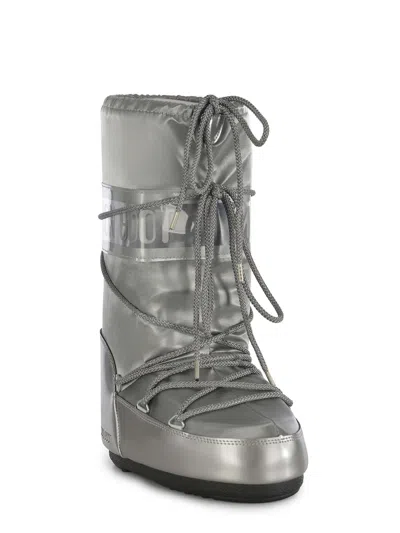 Moon Boot Icon Glace Satin Mid-calf Boots In Silver