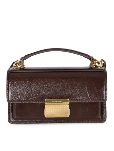 Golden Goose Structured Shiny Brown Handbag With Gold-tone Hardware In Brown