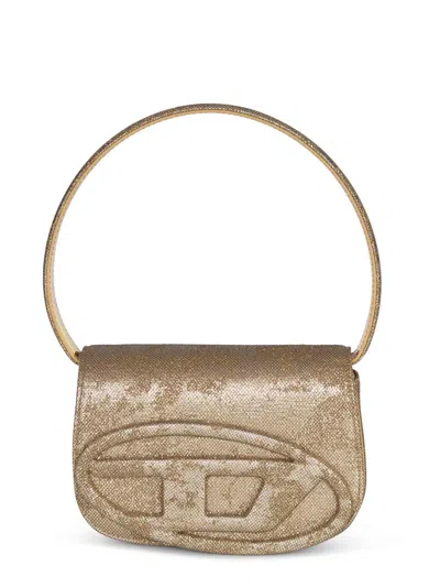 Diesel Oval-d Logo Glittered Denim Shoulder Bag In Multi