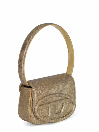 Diesel Oval-d Logo Glittered Denim Shoulder Bag In Multi