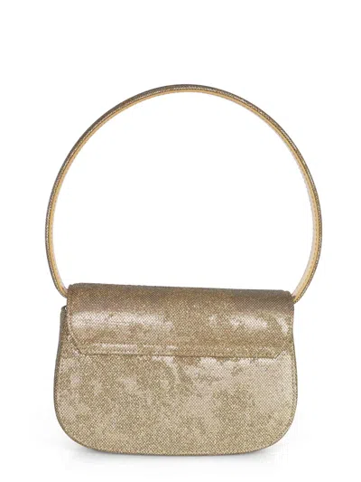 Diesel Oval-d Logo Glittered Denim Shoulder Bag In Multi