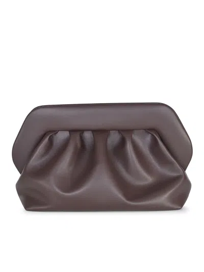 Themoirè Pleated Rectangular Clutch In Vegan Pu In Brown