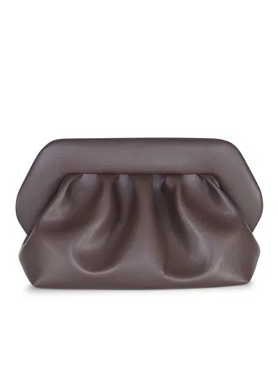 Themoirè Pleated Rectangular Clutch In Vegan Pu In Brown