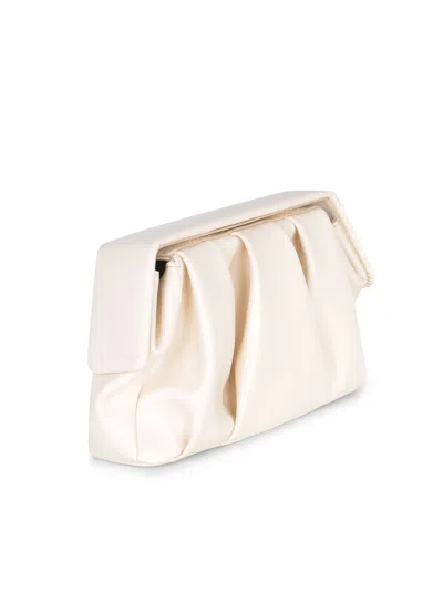 Themoirè Pleated Rectangular Clutch Top Handle In Neutral