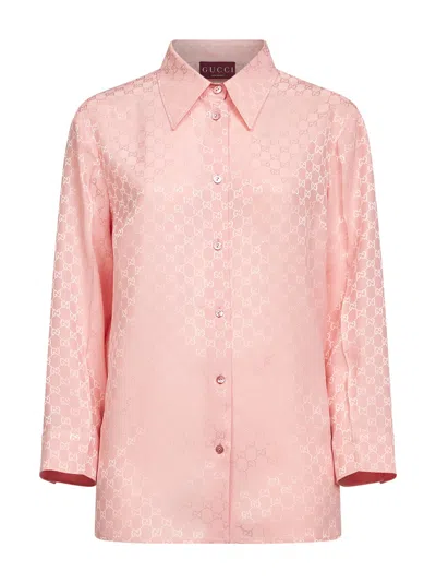 Gucci Long Sleeve Shirt Regular Collar In Pink