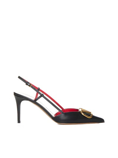 Valentino Garavani Go Logo 40 Embellished Leather Slingback Pumps In Black