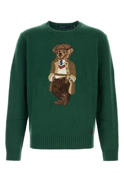 Polo Ralph Lauren Crew Neck Knit Sweater With Ribbed Textures In Green