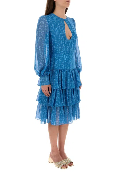 Valentino Silk Dress With Keyhole Neckline And Ruffles In Blue