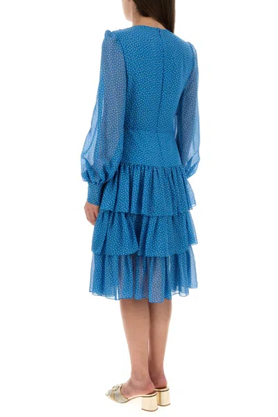 Valentino Silk Dress With Keyhole Neckline And Ruffles In Blue