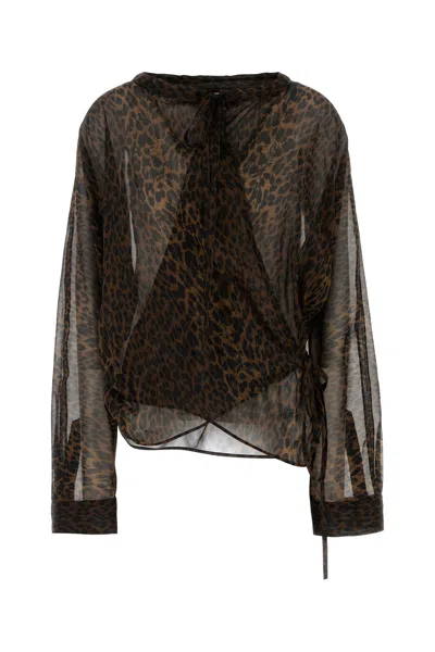 Balenciaga Printed Georgette Blouse In Brown