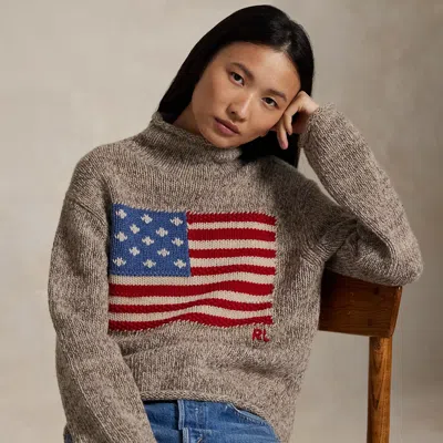 Ralph Lauren Melange Cappuccino Wool Blend Sweater In Brown