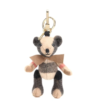 Burberry Thomas Bear Charm In Check Cashmere In Stone