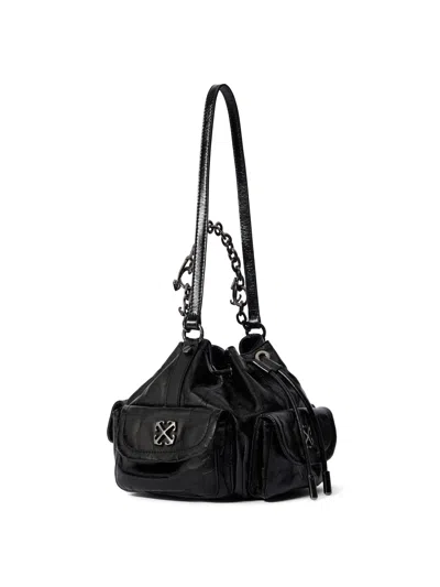 Off-white Chain Strap Bucket Bag Pockets In Black