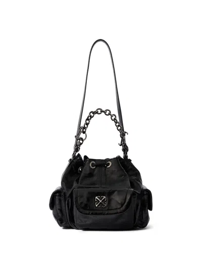 Off-white Chain Strap Bucket Bag Pockets In Black