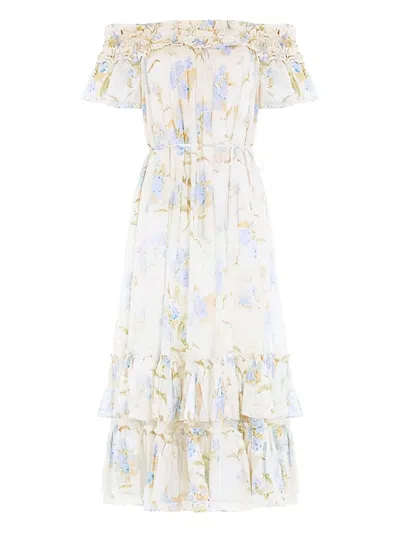 Needle & Thread Ruffled Floral Midi Dress In White