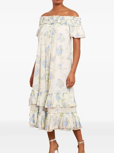 Needle & Thread Ruffled Floral Midi Dress In White