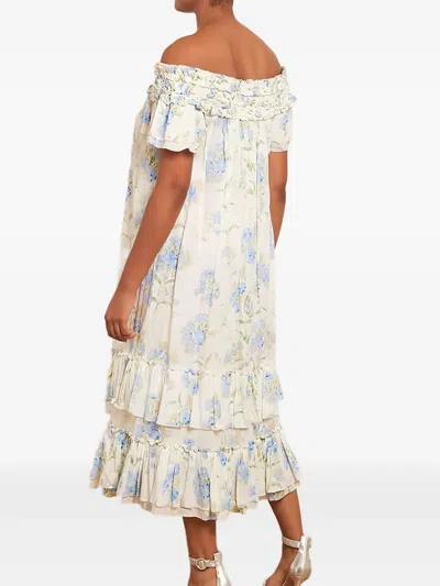 Needle & Thread Ruffled Floral Midi Dress In White