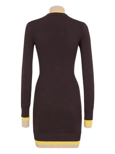 Fendi Short Fitted Pink Wool Dress In Brown
