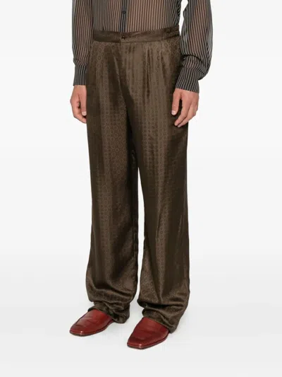 Saint Laurent Button-fastening Trousers In Brown