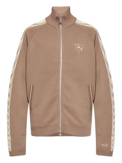 Puma X Represent Zip-up Logo-embroidered Sweatshirt In Brown