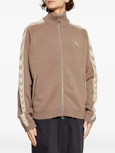 Puma X Represent Zip-up Logo-embroidered Sweatshirt In Brown