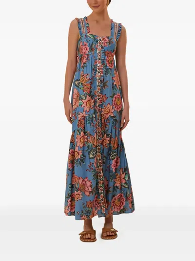 Farm Rio Blue Wonderful Bouquet Sleeveless Maxi Dress In Multi