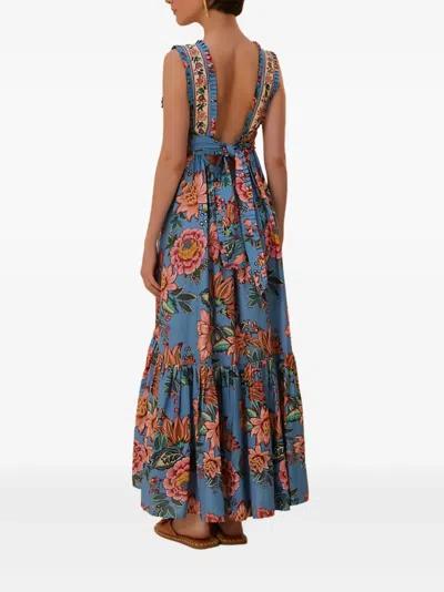 Farm Rio Blue Wonderful Bouquet Sleeveless Maxi Dress In Multi
