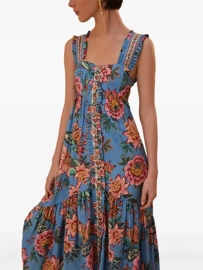 Farm Rio Blue Wonderful Bouquet Sleeveless Maxi Dress In Multi