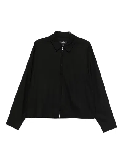 Represent Logo-embroidered Twill Overshirt In Black