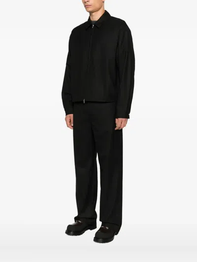 Represent Logo-embroidered Twill Overshirt In Black