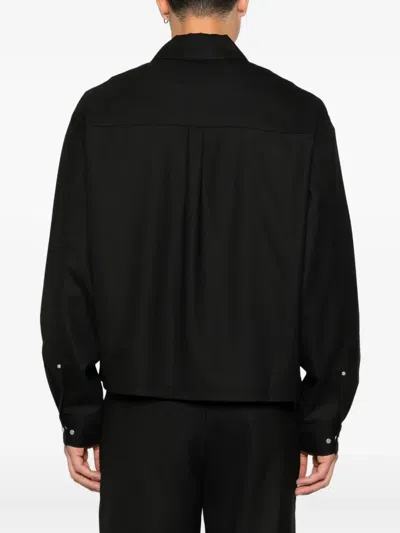 Represent Logo-embroidered Twill Overshirt In Black