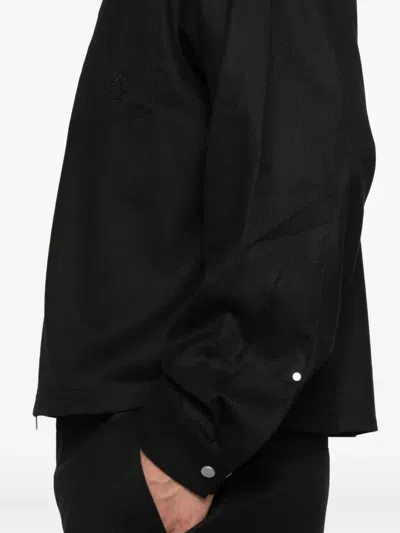 Represent Logo-embroidered Twill Overshirt In Black